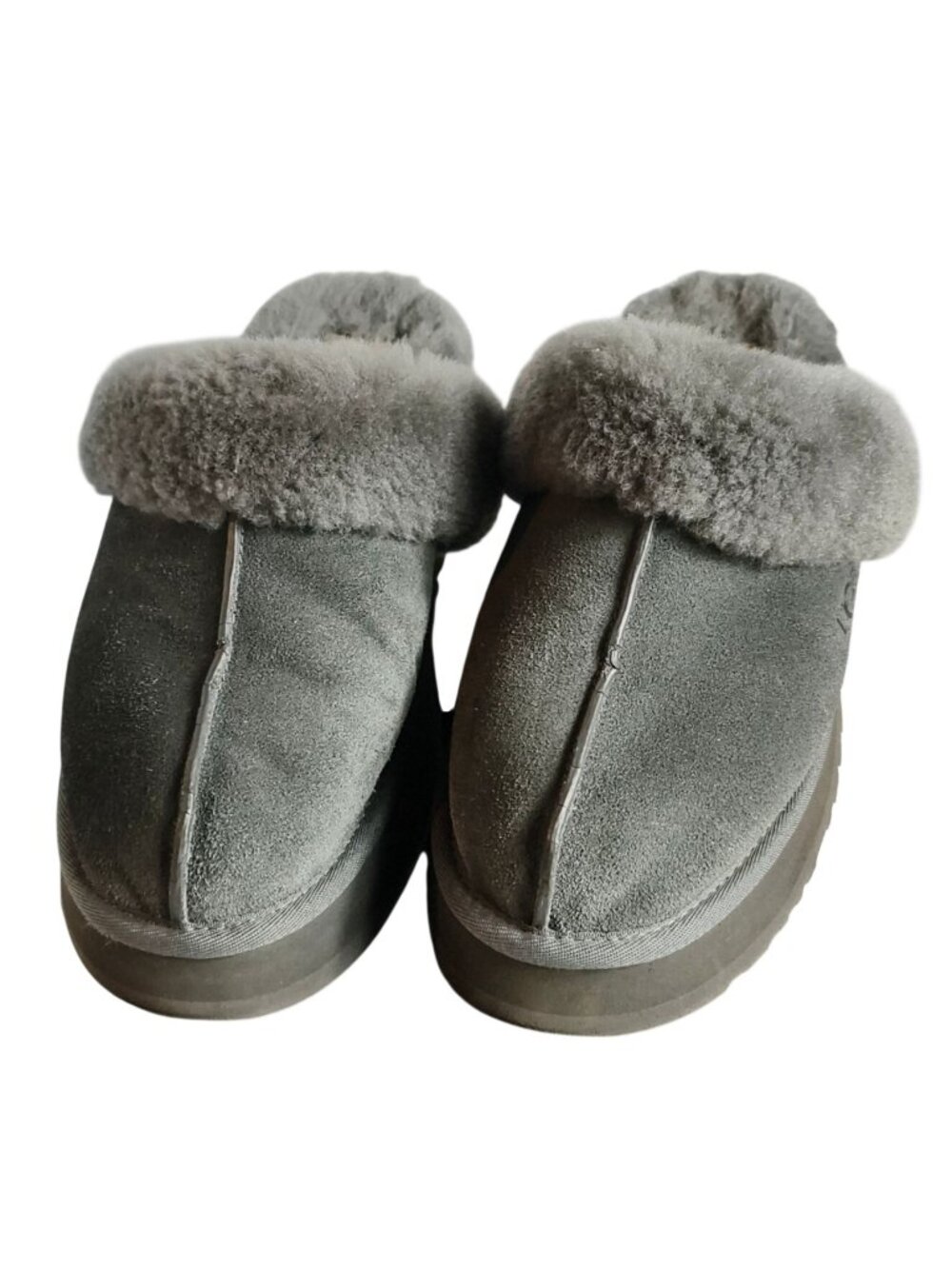 UGG Womens 10 Disquette Slipper Platform Gray Suede Sheepskin Lined Cozy Durable - Picture 3 of 10